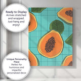 Cute Tropical Papaya Fruit Repeat Pattern Teal Grid Canvas Wall Art Print Decor Picture Ready to Hang