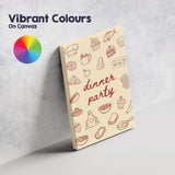 Retro Dinner Party Food Doodle Kitchen Illustration Canvas Wall Art Print Decor Picture Ready to Hang