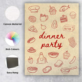 Retro Dinner Party Food Doodle Kitchen Illustration Canvas Wall Art Print Decor Picture Ready to Hang