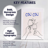 Minimalist Cin Cin Wine Toast Line Art Poster Canvas Wall Art Print Decor Picture Ready to Hang
