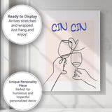 Minimalist Cin Cin Wine Toast Line Art Poster Canvas Wall Art Print Decor Picture Ready to Hang