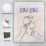 Minimalist Cin Cin Wine Toast Line Art Poster Canvas Wall Art Print Decor Picture Ready to Hang