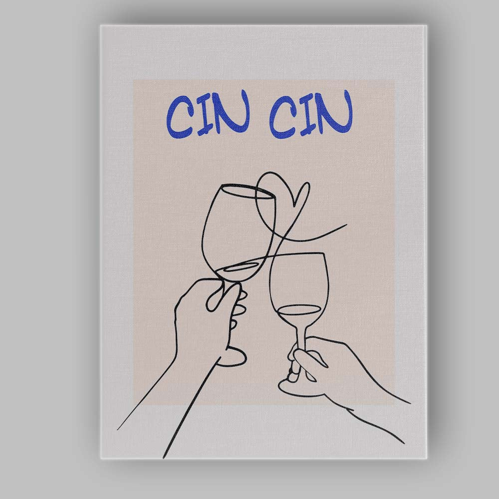 Minimalist Cin Cin Wine Toast Line Art Poster Canvas Wall Art Print Decor Picture Ready to Hang