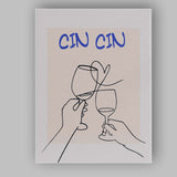 Minimalist Cin Cin Wine Toast Line Art Poster Canvas Wall Art Print Decor Picture Ready to Hang