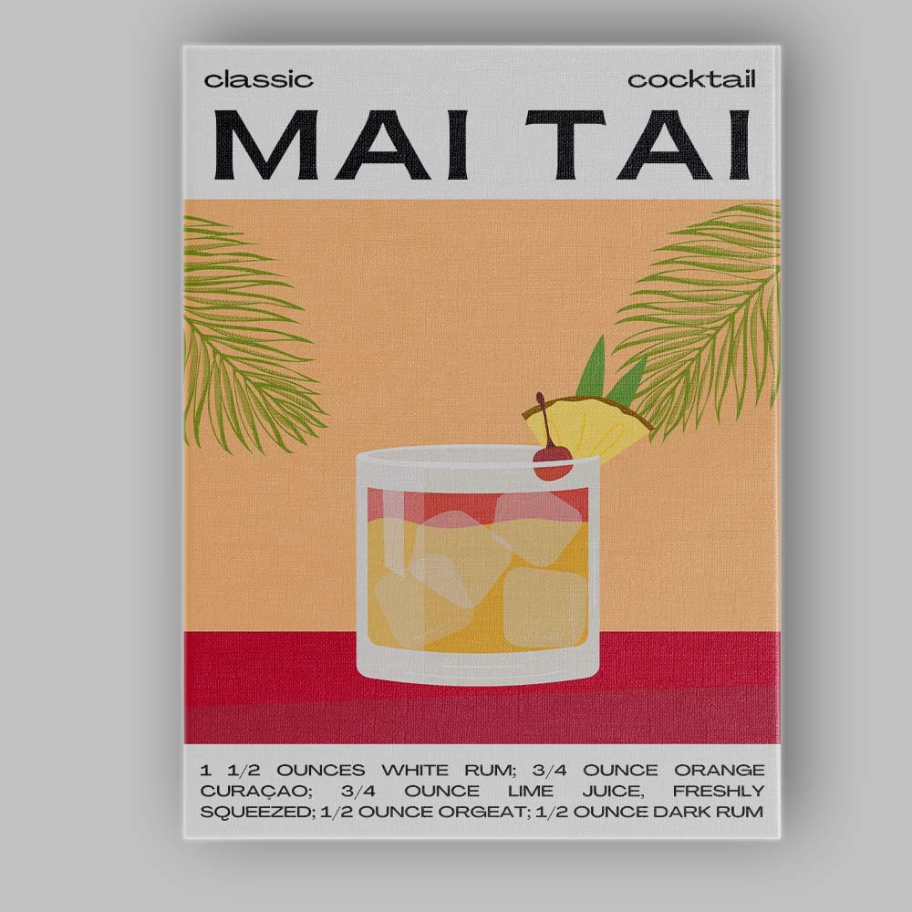 Classic Mai Tai Cocktail Recipe Kitchen Poster Canvas Wall Art Print Decor Picture Ready to Hang