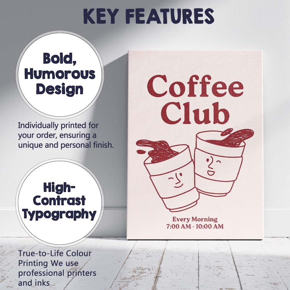 Cute Coffee Club Morning Takeaway Cups Poster Canvas Wall Art Print Decor Picture Ready to Hang