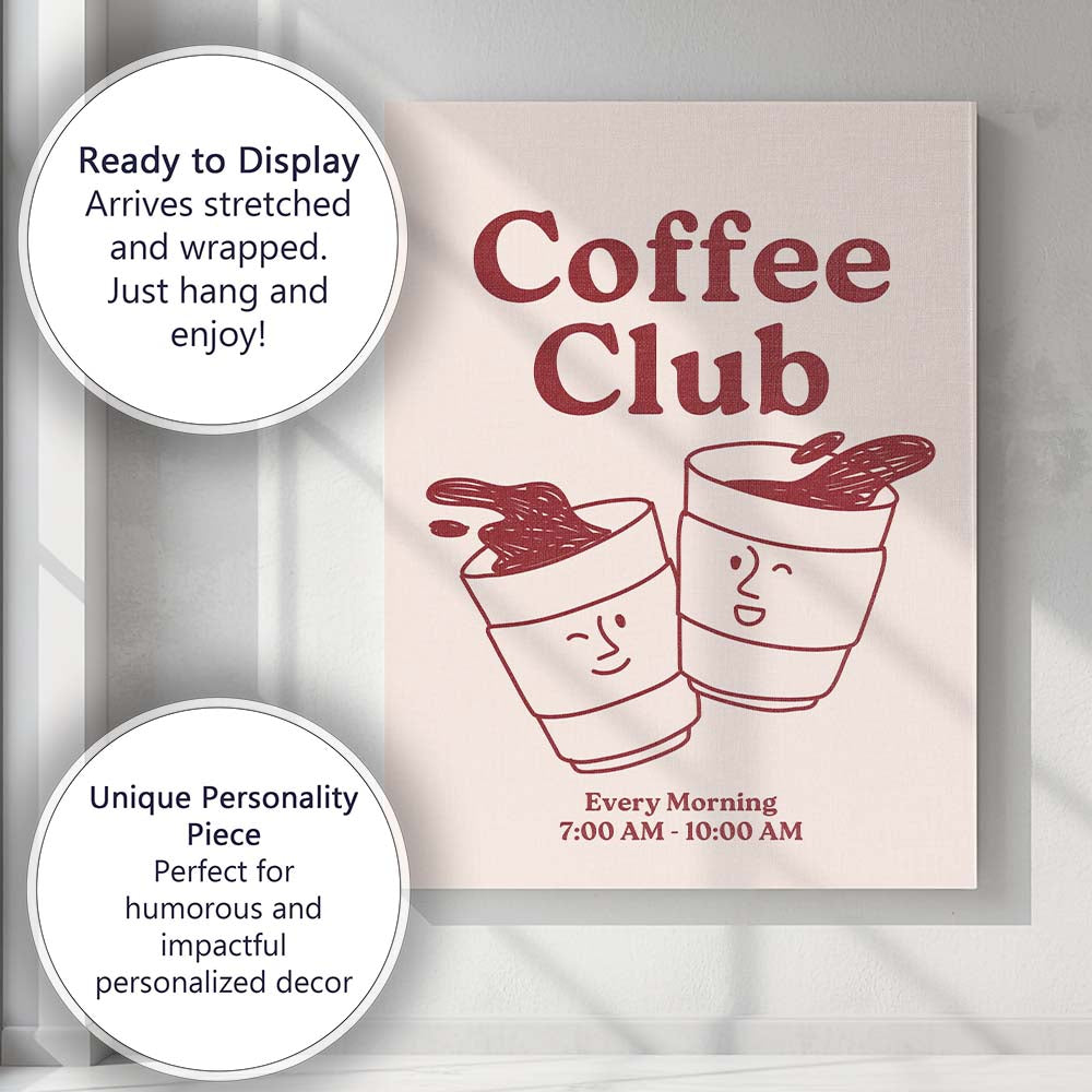 Cute Coffee Club Morning Takeaway Cups Poster Canvas Wall Art Print Decor Picture Ready to Hang