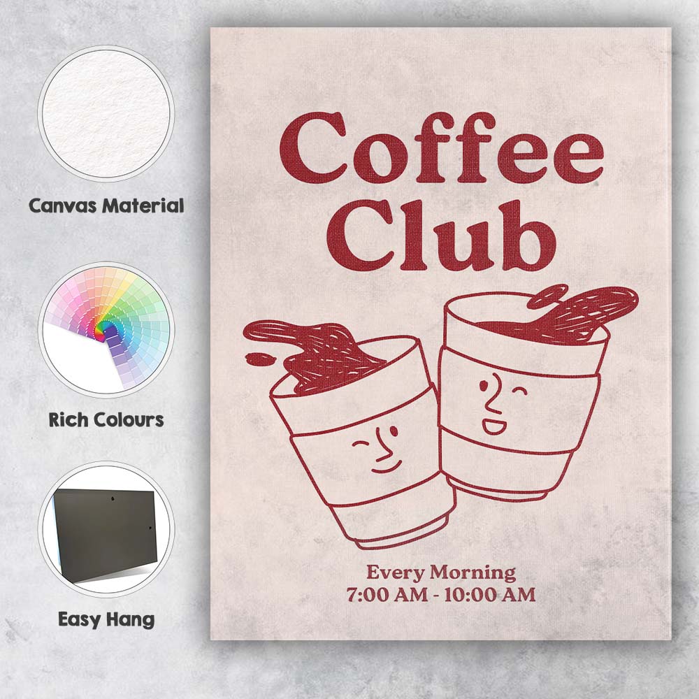 Cute Coffee Club Morning Takeaway Cups Poster Canvas Wall Art Print Decor Picture Ready to Hang