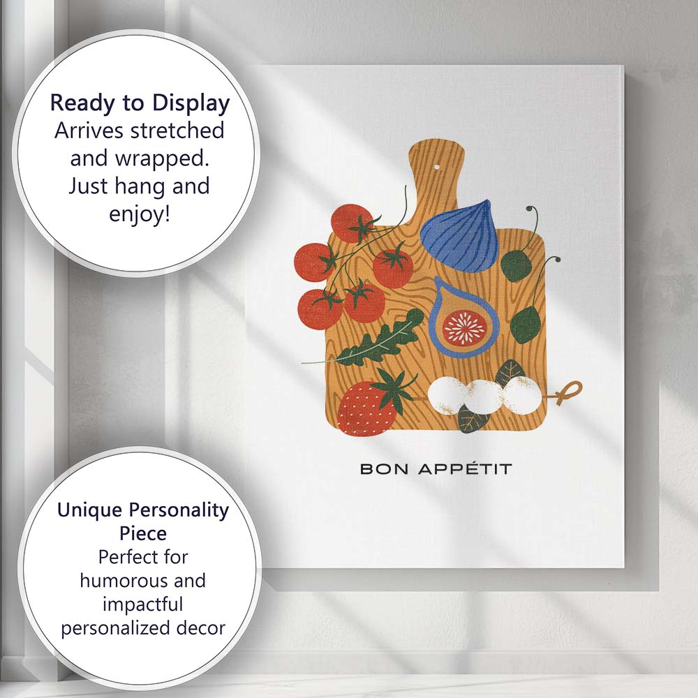 Rustic Charcuterie Board Fruit and Cheese Kitchen Illustration Canvas Wall Art Print Decor Picture Ready to Hang