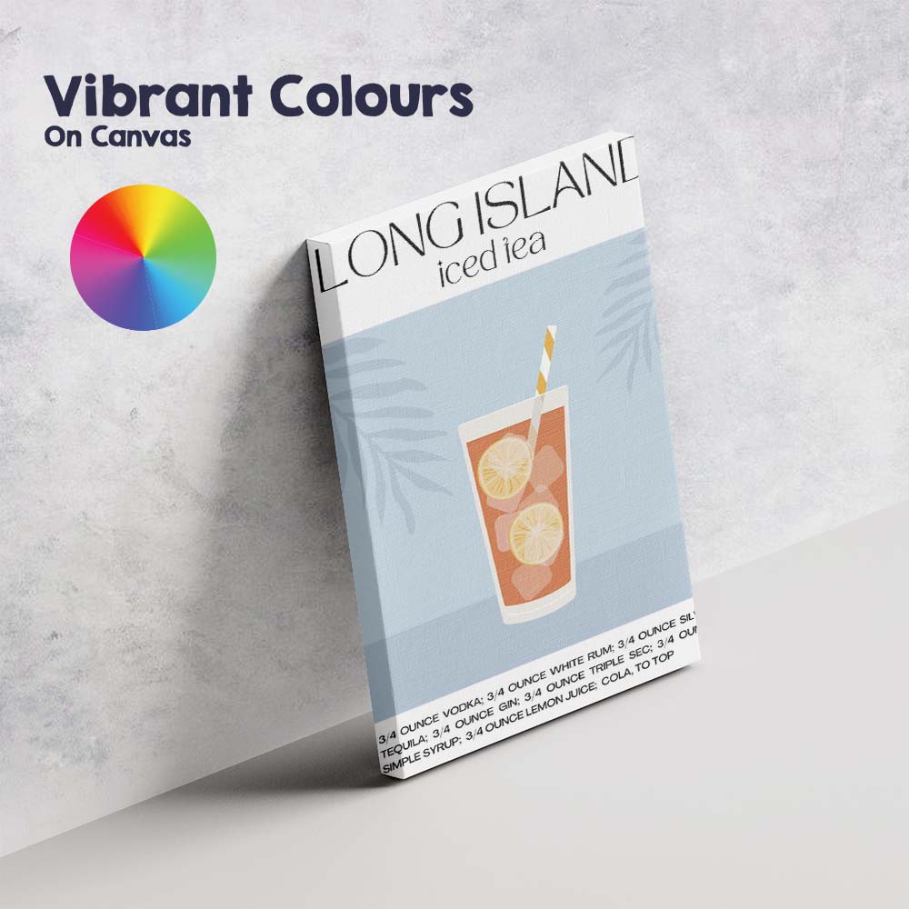 Long Island Iced Tea Cocktail Recipe Illustration Canvas Wall Art Print Decor Picture Ready to Hang