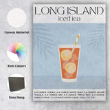 Long Island Iced Tea Cocktail Recipe Illustration Canvas Wall Art Print Decor Picture Ready to Hang
