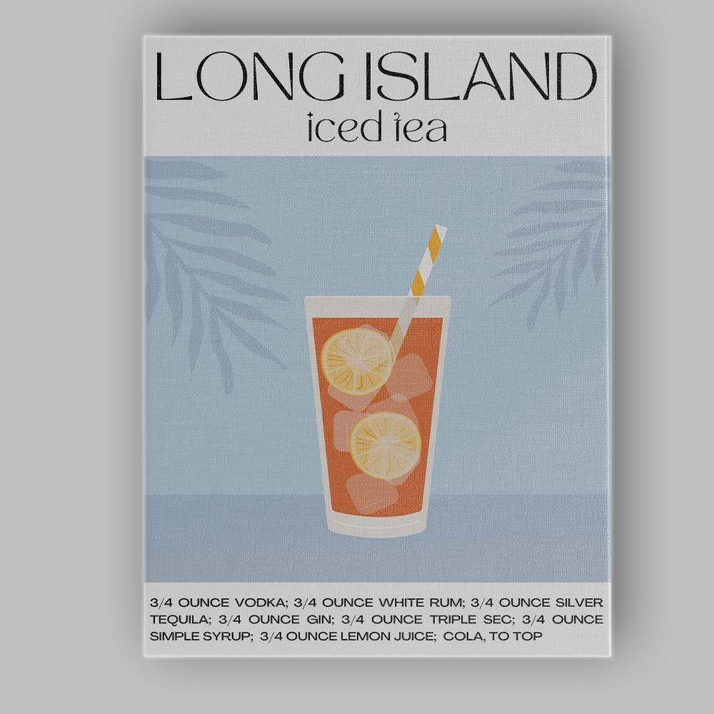 Long Island Iced Tea Cocktail Recipe Illustration Canvas Wall Art Print Decor Picture Ready to Hang