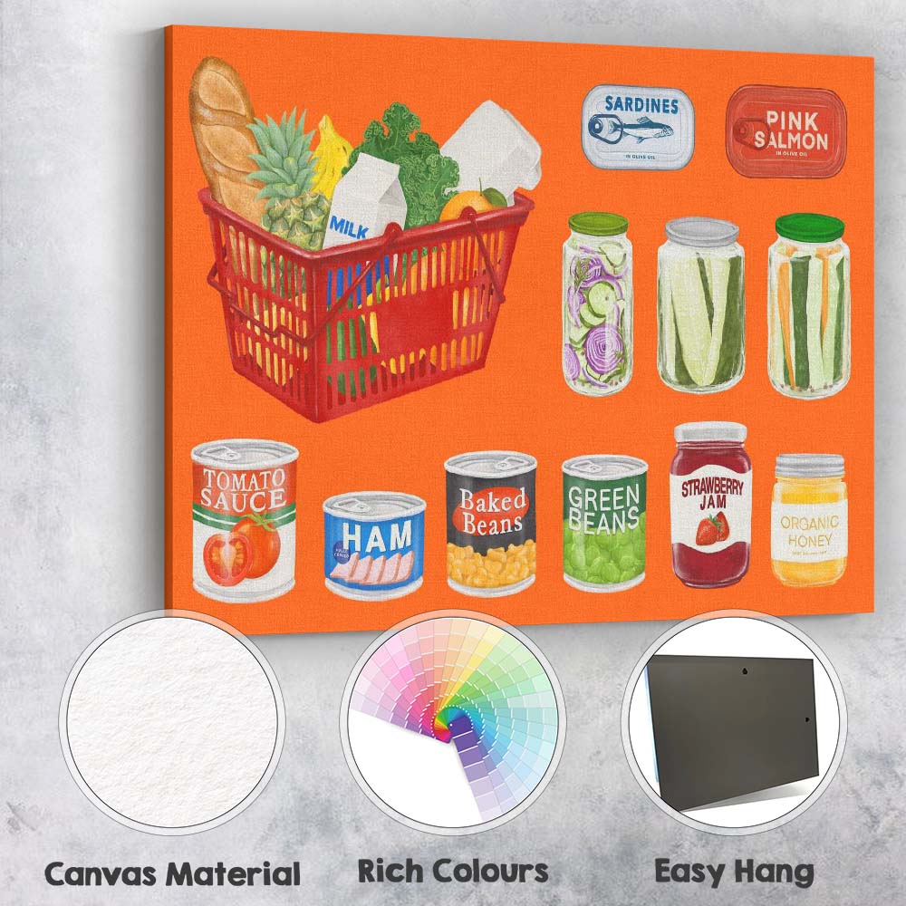 Retro Grocery Pantry Food Collection Illustration Canvas Wall Art Print Decor Picture Ready to Hang