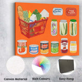 Retro Grocery Pantry Food Collection Illustration Canvas Wall Art Print Decor Picture Ready to Hang