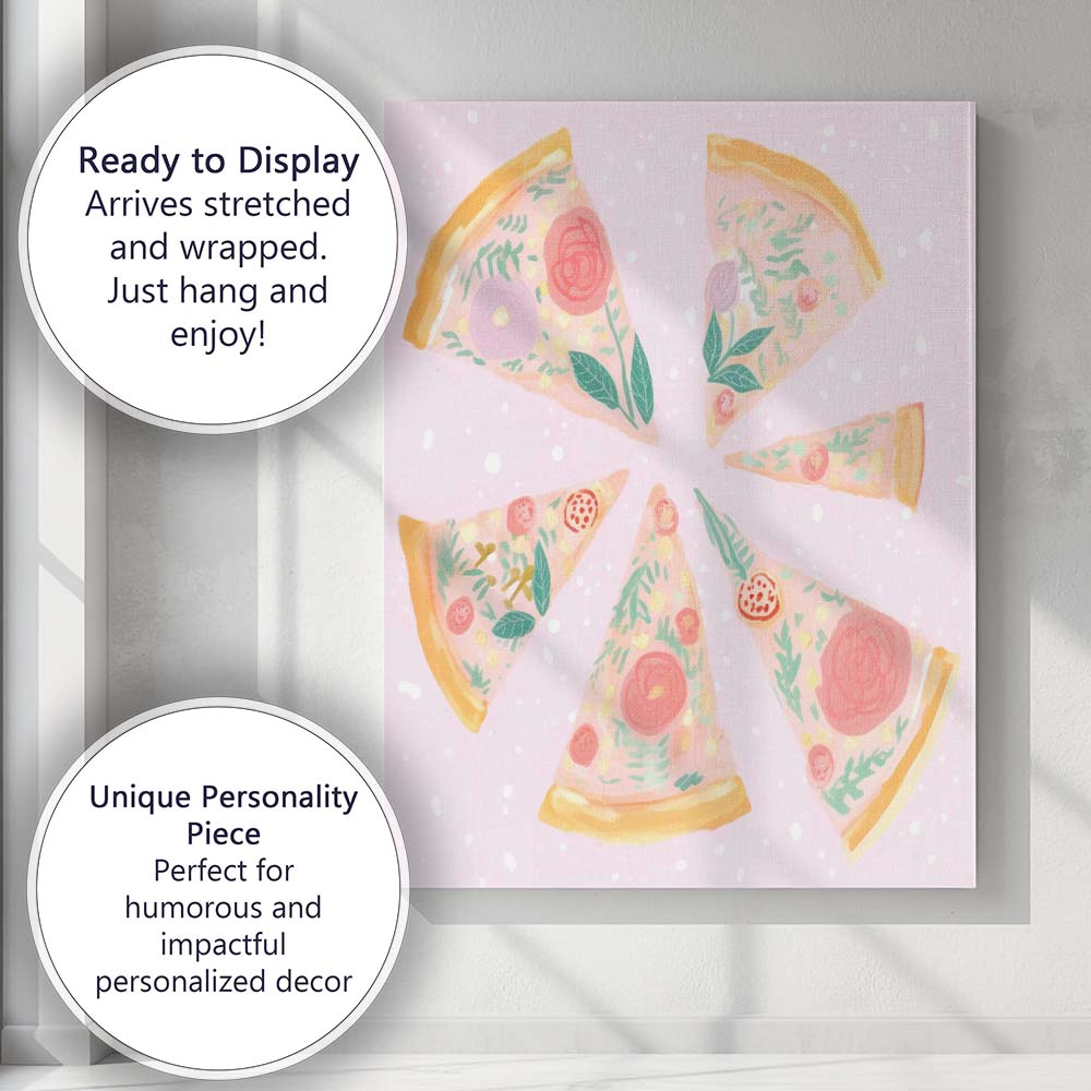 Pastel Floral Pizza Slice Collection Watercolour Food Illustration Canvas Wall Art Print Decor Picture Ready to Hang