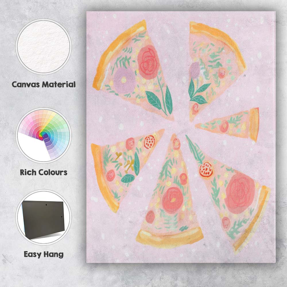 Pastel Floral Pizza Slice Collection Watercolour Food Illustration Canvas Wall Art Print Decor Picture Ready to Hang