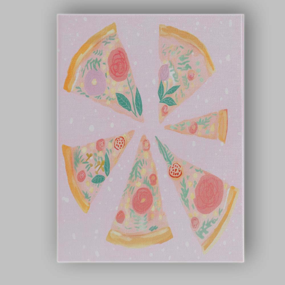 Pastel Floral Pizza Slice Collection Watercolour Food Illustration Canvas Wall Art Print Decor Picture Ready to Hang