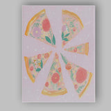 Pastel Floral Pizza Slice Collection Watercolour Food Illustration Canvas Wall Art Print Decor Picture Ready to Hang