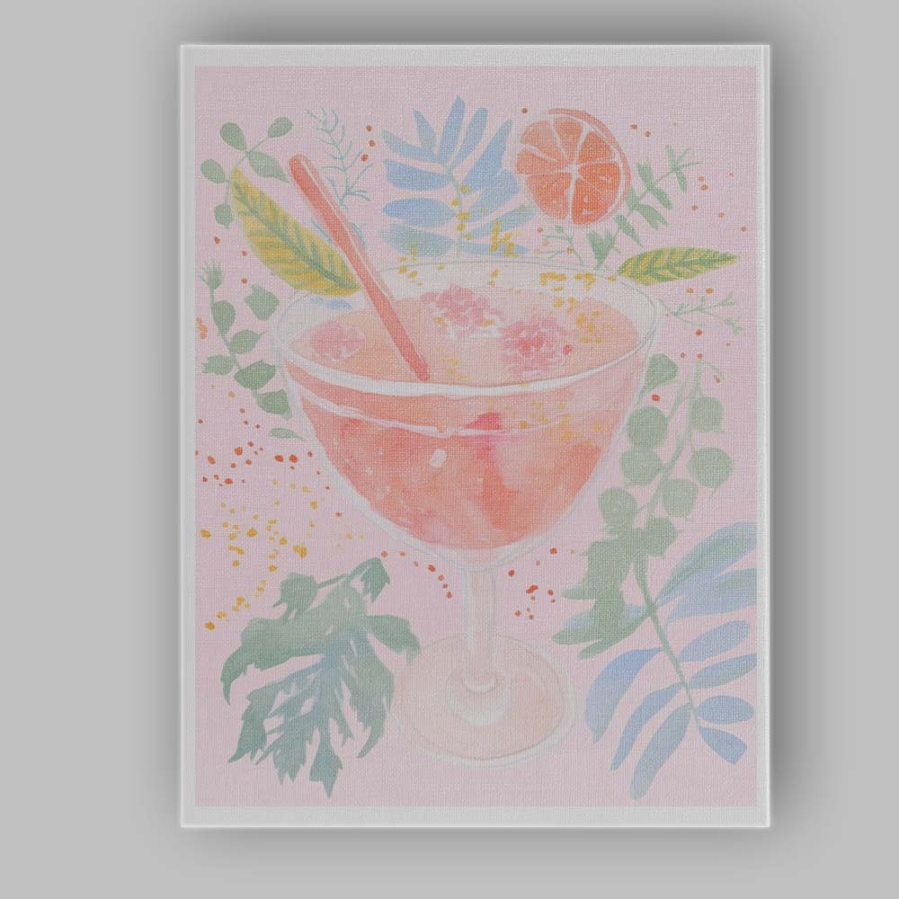 Botanical Pink Citrus Cocktail Watercolour Painting Canvas Wall Art Print Decor Picture Ready to Hang