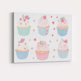 Pastel Strawberry Cupcake Collection Sweet Dessert Illustration Canvas Wall Art Print Decor Picture Ready to Hang