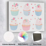 Pastel Strawberry Cupcake Collection Sweet Dessert Illustration Canvas Wall Art Print Decor Picture Ready to Hang