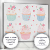 Pastel Strawberry Cupcake Collection Sweet Dessert Illustration Canvas Wall Art Print Decor Picture Ready to Hang
