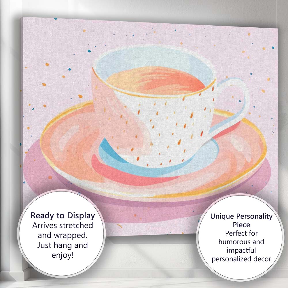 Elegant Pink Tea Cup Watercolour Illustration Canvas Wall Art Print Decor Picture Ready to Hang
