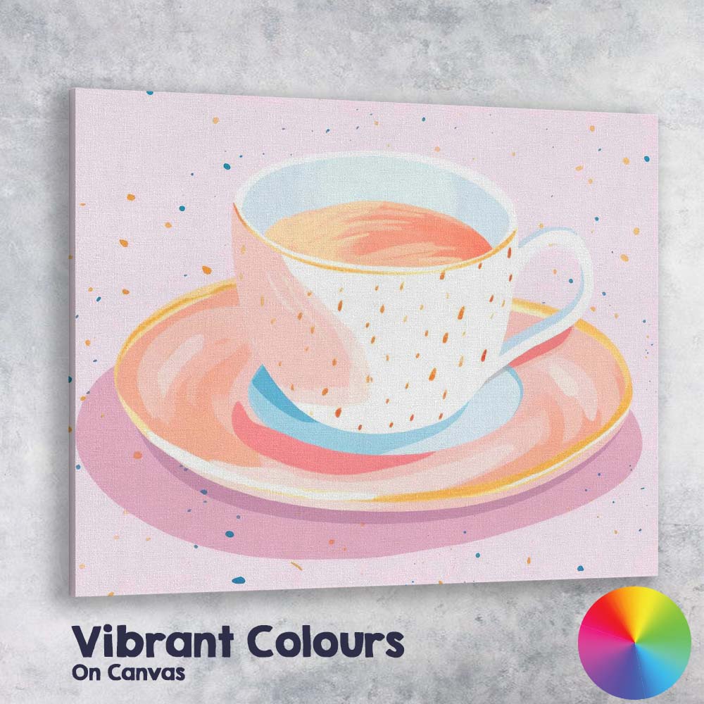 Elegant Pink Tea Cup Watercolour Illustration Canvas Wall Art Print Decor Picture Ready to Hang