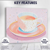 Elegant Pink Tea Cup Watercolour Illustration Canvas Wall Art Print Decor Picture Ready to Hang