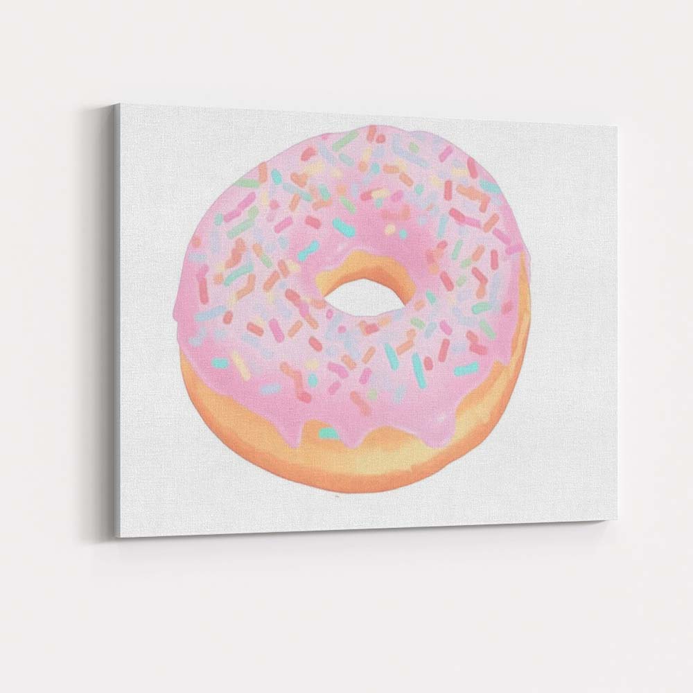 Pastel Pink Sprinkles Doughnut Sweet Bakery Illustration Canvas Wall Art Print Decor Picture Ready to Hang