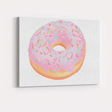 Pastel Pink Sprinkles Doughnut Sweet Bakery Illustration Canvas Wall Art Print Decor Picture Ready to Hang