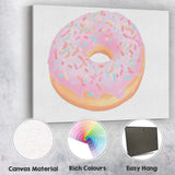 Pastel Pink Sprinkles Doughnut Sweet Bakery Illustration Canvas Wall Art Print Decor Picture Ready to Hang