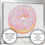 Pastel Pink Sprinkles Doughnut Sweet Bakery Illustration Canvas Wall Art Print Decor Picture Ready to Hang