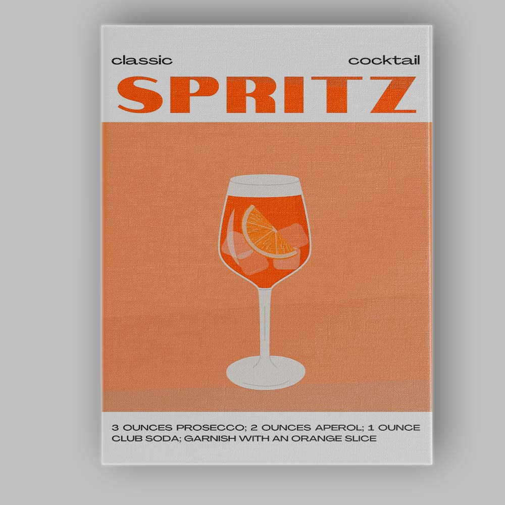 Classic Spritz Cocktail Recipe Minimalist Poster Canvas Wall Art Print Decor Picture Ready to Hang