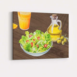 Fresh Garden Salad Olive Oil Watercolour Food Illustration Canvas Wall Art Print Decor Picture Ready to Hang