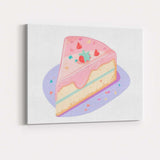 Pastel Pink Strawberry Cheesecake Slice Dessert Illustration Canvas Wall Art Print Decor Picture Ready to Hang