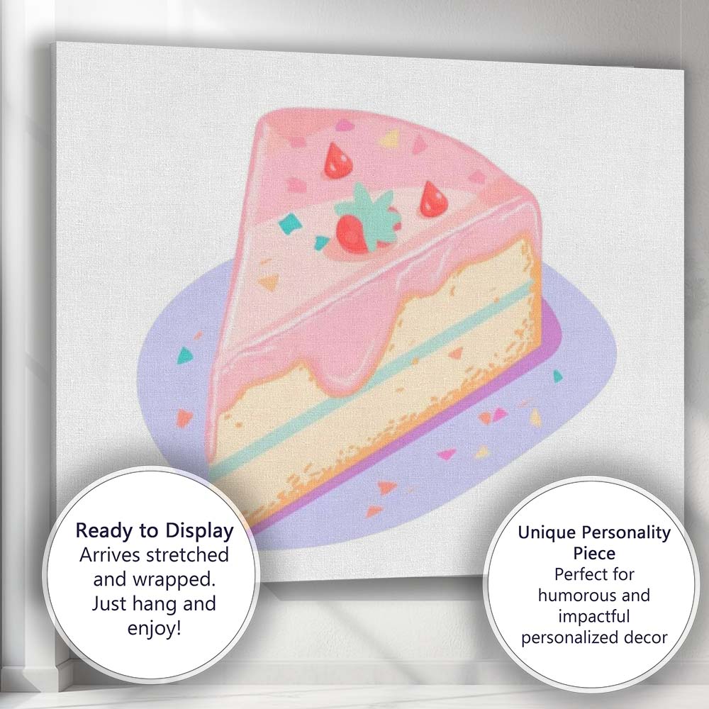 Pastel Pink Strawberry Cheesecake Slice Dessert Illustration Canvas Wall Art Print Decor Picture Ready to Hang