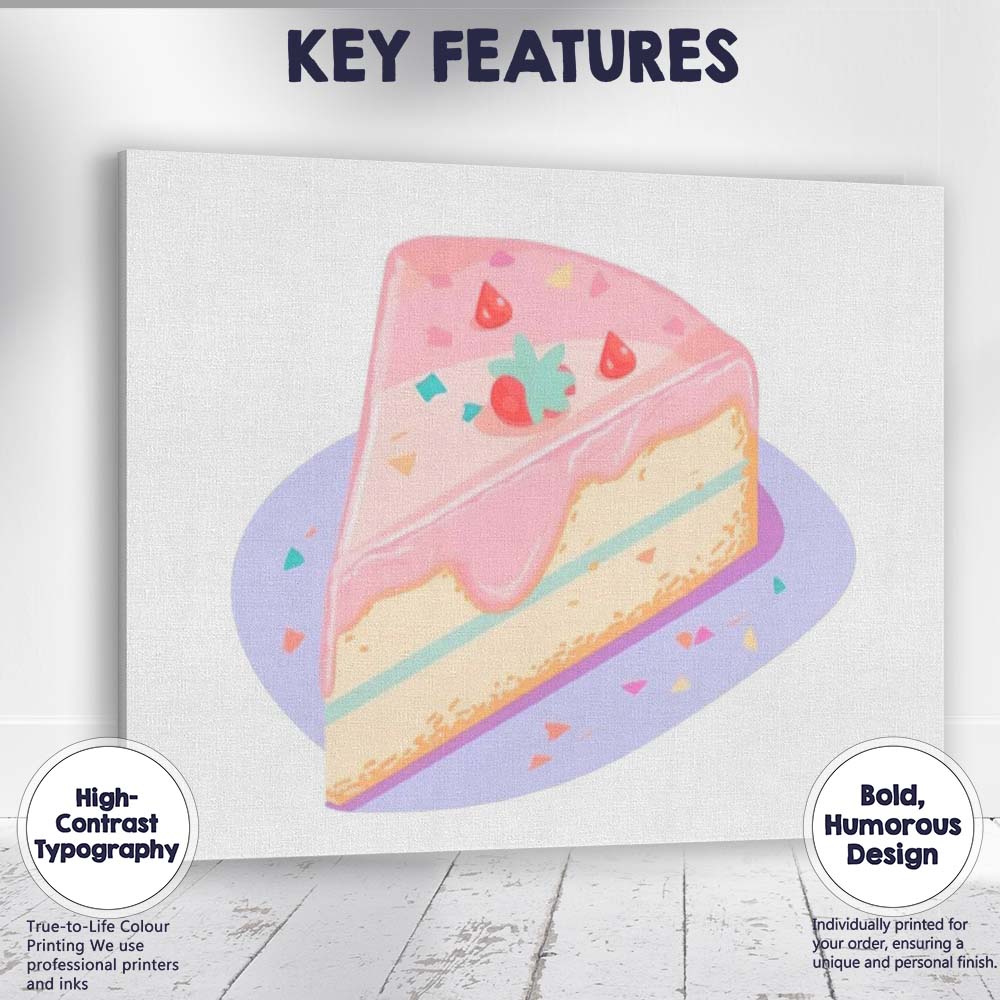 Pastel Pink Strawberry Cheesecake Slice Dessert Illustration Canvas Wall Art Print Decor Picture Ready to Hang