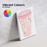 Pink Botanical Reusable Coffee Cup Watercolour Illustration Canvas Wall Art Print Decor Picture Ready to Hang