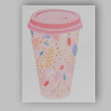 Pink Botanical Reusable Coffee Cup Watercolour Illustration Canvas Wall Art Print Decor Picture Ready to Hang