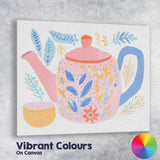 Scandinavian Floral Teapot and Tea Cup Watercolour Illustration Canvas Wall Art Print Decor Picture Ready to Hang