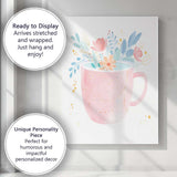Pastel Pink Floral Tea Mug Watercolour Illustration Canvas Wall Art Print Decor Picture Ready to Hang