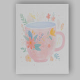 Pink Botanical Coffee Mug Watercolour Floral Illustration Canvas Wall Art Print Decor Picture Ready to Hang