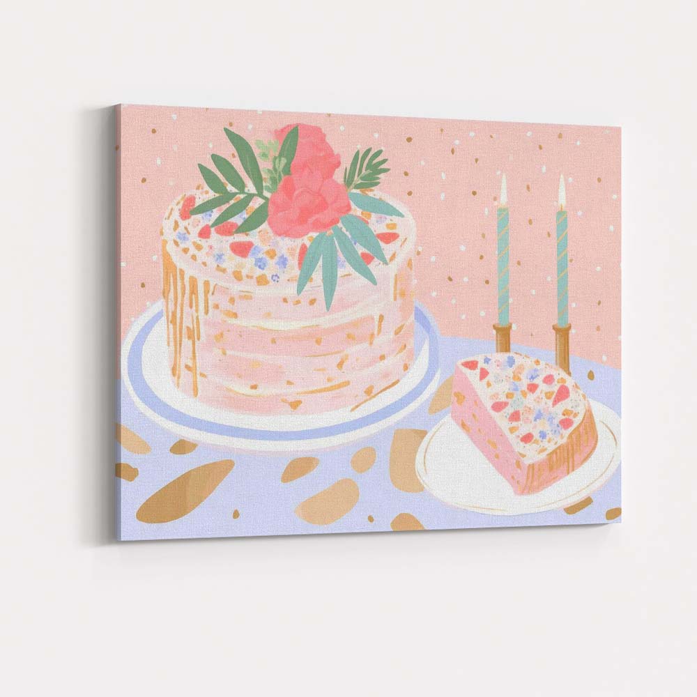 Elegant Celebration Cake with Floral Decoration Canvas Wall Art Print Decor Picture Ready to Hang