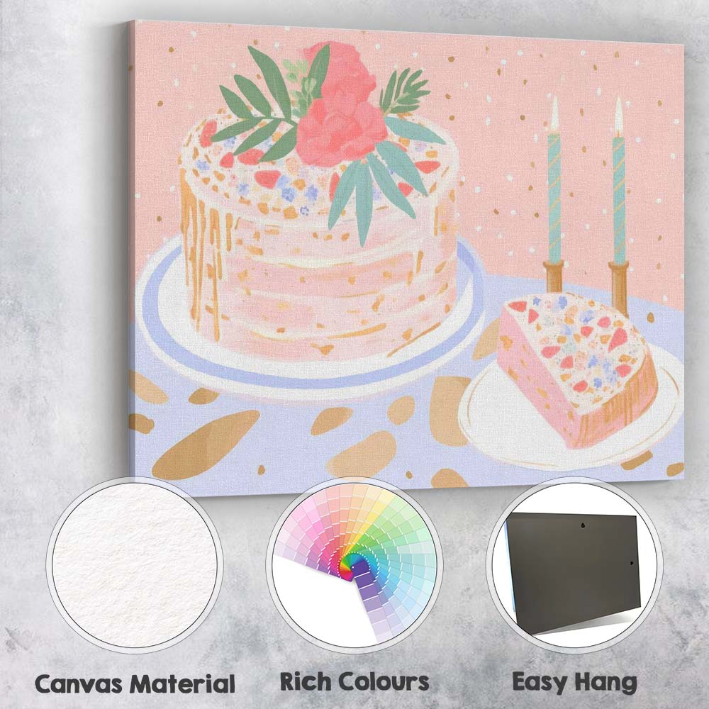 Elegant Celebration Cake with Floral Decoration Canvas Wall Art Print Decor Picture Ready to Hang