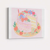Pink Floral Celebration Layer Cake Watercolour Dessert Canvas Wall Art Print Decor Picture Ready to Hang