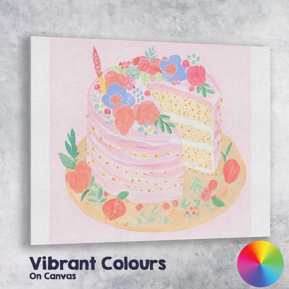 Pink Floral Celebration Layer Cake Watercolour Dessert Canvas Wall Art Print Decor Picture Ready to Hang