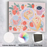 Strawberry Cake and Coffee Breakfast Watercolour Illustration Canvas Wall Art Print Decor Picture Ready to Hang