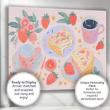 Strawberry Cake and Coffee Breakfast Watercolour Illustration Canvas Wall Art Print Decor Picture Ready to Hang