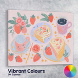 Strawberry Cake and Coffee Breakfast Watercolour Illustration Canvas Wall Art Print Decor Picture Ready to Hang